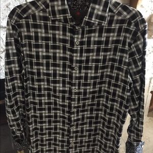 Men’s Black and White Plaid Dress Shirt